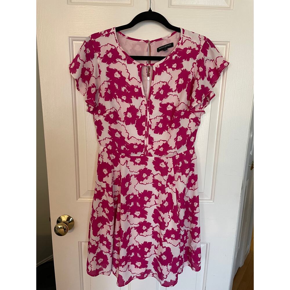 Banana Republic Dress Size 4 Floral Flutter Sleeve Skater Fully Lined Pink White